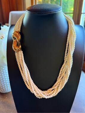 Vintage Ciner Multistrand Necklace #K71 gold tone white